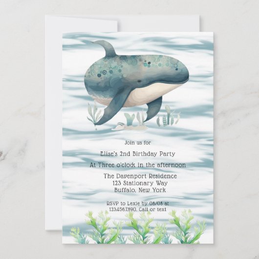 Watercolor Blue Whale Boy Baby Shower Einladung (Vorderseite)