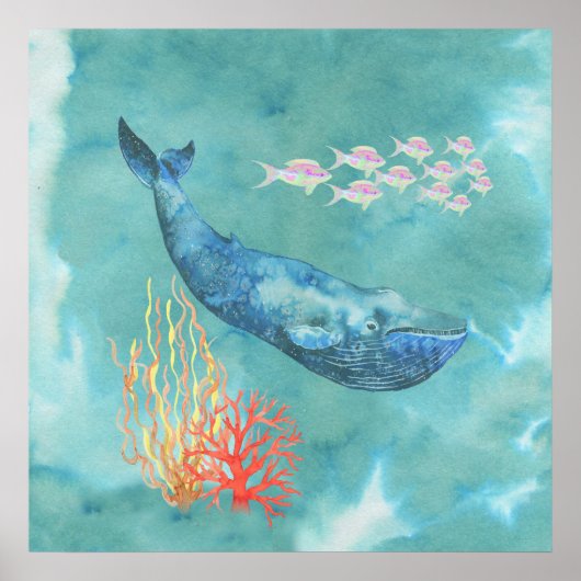 Watercolor Blue Whale ID368 Poster (Vorne)