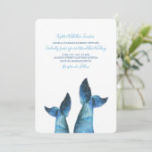Watercolor Blue Whale Tale Wedding Einladung (Stehend Vorderseite)
