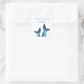 Watercolor Blue Whale Tale Wedding Quadratischer Aufkleber (Tasche)