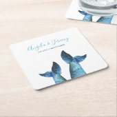 Watercolor Blue Whale Tale Wedding Rechteckiger Pappuntersetzer (angewinkelt)