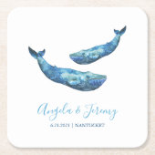 Watercolor Blue Whale Wedding Rechteckiger Pappuntersetzer (Vorderseite)