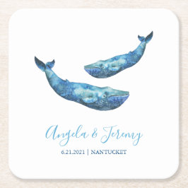 Watercolor Blue Whale Wedding Rechteckiger Pappuntersetzer