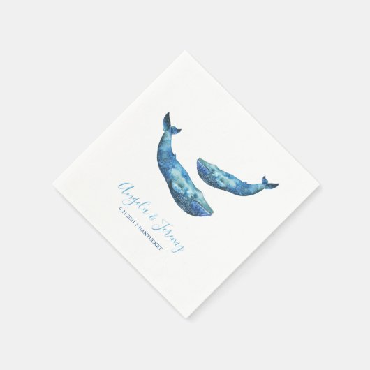 Watercolor Blue Whale Wedding Serviette (Ecke)