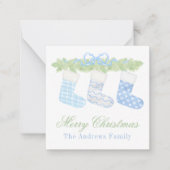 Watercolor Blue & White Christmas Strumpfs Geschen Mitteilungskarte (Vorderseite)