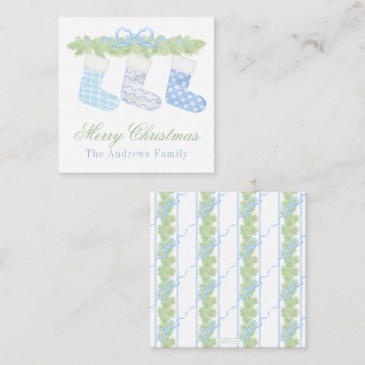 Watercolor Blue & White Christmas Strumpfs Geschen Mitteilungskarte (Vorne/Hinten)