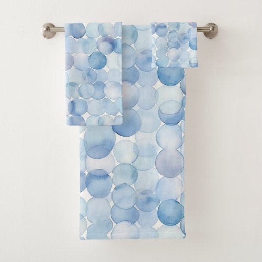 Watercolor Blue White Circles Modernes Muster Badhandtuch Set (Insitu)