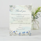Watercolor Blue Wildblume Wedding Danke Card (Stehend Vorderseite)