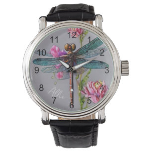 Watercolor Blue Wing Dragonfly Armbanduhr