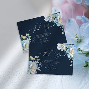 Watercolor Blue Winter Floral Wedding Dankeskarte
