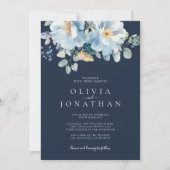 Watercolor Blue Winter Floral Wedding Einladung (Vorderseite)