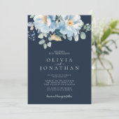 Watercolor Blue Winter Floral Wedding Einladung (Stehend Vorderseite)