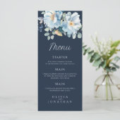 Watercolor Blue Winter Floral Wedding Menükarte (Stehend Vorderseite)