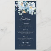 Watercolor Blue Winter Floral Wedding Menükarte (Vorderseite)