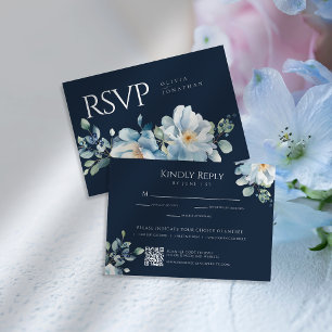 Watercolor Blue Winter Floral Wedding RSVP Karte