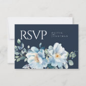 Watercolor Blue Winter Floral Wedding RSVP Karte (Vorderseite)