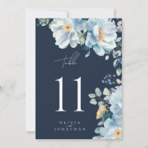 Watercolor Blue Winter Floral Wedding Tischnummer