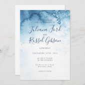 Watercolor Blue Winter Hochzeit Einladung (Vorne/Hinten)