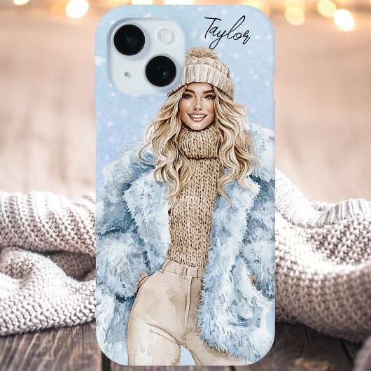 Watercolor Blue Winter Stilvolle Girl Anpassbar Case-Mate iPhone Hülle