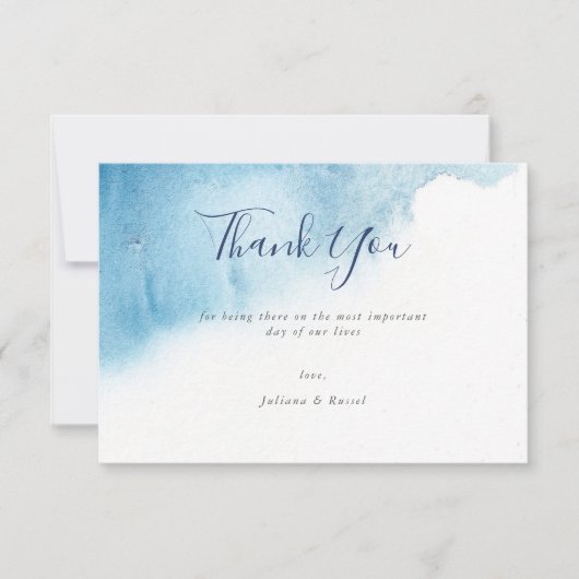 Watercolor Blue Winter Wedding Danke Karte (Vorderseite)