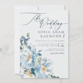 Watercolor Blue WInter Wedding Einladung (Vorderseite)