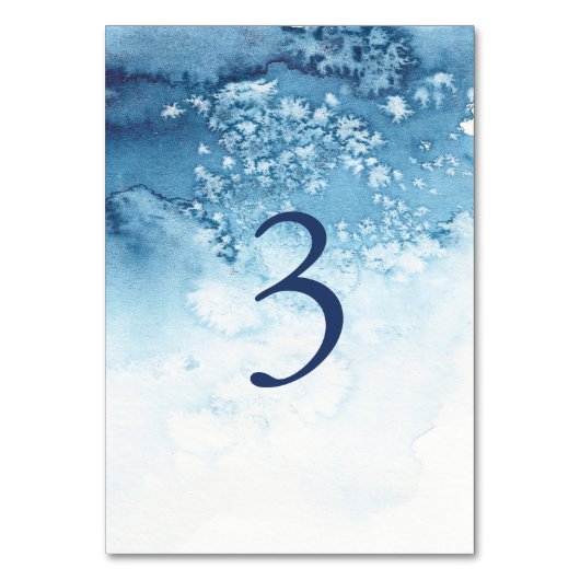 Watercolor Blue Winter Wedding Tischnummer (Vorderseite)
