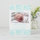 Watercolor Blue Zickzack Baby Birth Ankündigung (Stehend Vorderseite)