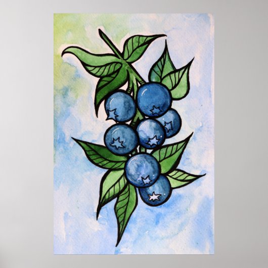 Watercolor Blueberries Poster (Vorne)