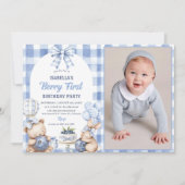 Watercolor Blueberry 1st Birthday Party Photo Einladung (Vorderseite)