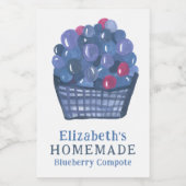 Watercolor Blueberry Basket Custom Homemade Jam Lebensmitteletikett (Einzelnes Label)