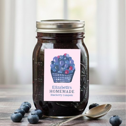 Watercolor Blueberry Basket Custom Homemade Jam Lebensmitteletikett