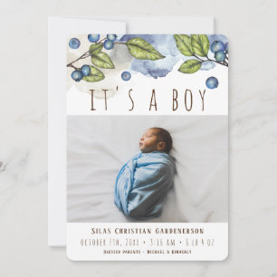 Watercolor Blueberry Boy Announcement Ankündigung