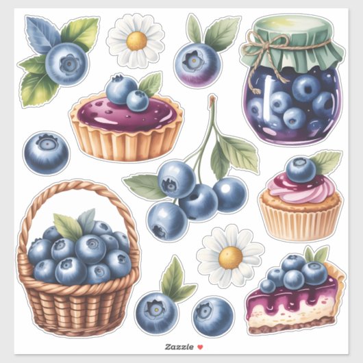 Watercolor Blueberry Treats Sticker Pack Isolated (Blatt)