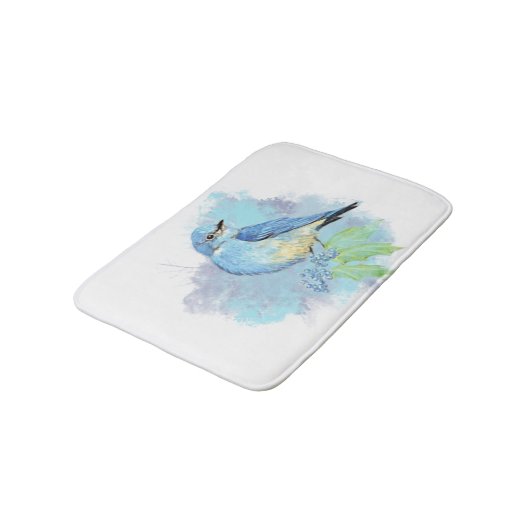 Watercolor Bluebird Bird Nature Art Badematte (Schrägansicht)
