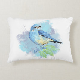 Watercolor Bluebird Pretty Blue Garden Bird Art Dekokissen