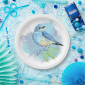 Watercolor Bluebird Pretty Blue Garden Bird Art Pappteller (Party)
