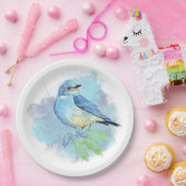 Watercolor Bluebird Pretty Blue Garden Bird Art Pappteller (Party)