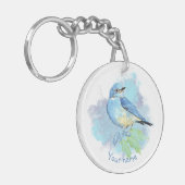 Watercolor Bluebird Pretty Blue Garden Bird Art Schlüsselanhänger (Vorderseite links)