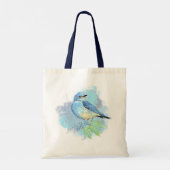Watercolor Bluebird Pretty Blue Garden Bird Art Tragetasche (Rückseite)