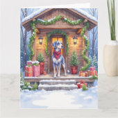 Watercolor Bluetick Coonhound Cabin Porch Christma Karte (Vorderseite)