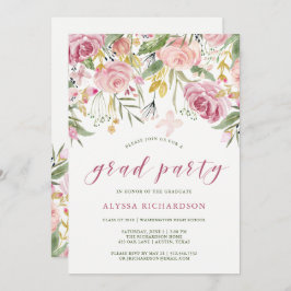 Watercolor blüht Rosa und GoldAbschluss-Party Einladung