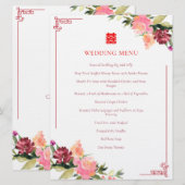 Watercolor Blume Double xi Chinese Hochzeitsrahmen Menükarte (Vorne/Hinten)