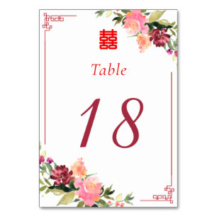 Watercolor Blume Double xi Chinese Hochzeitsrahmen Tischnummer