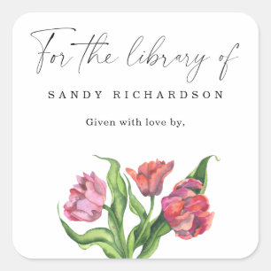 WATERCOLOR-BLUME - für die Bibliothek Quadratischer Aufkleber