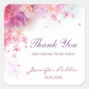 Watercolor-Blumen Danke-Handschrift-Schablone Quadratischer Aufkleber