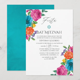 Watercolor-Blumen-Fiesta-Bat-Mizwa Einladung