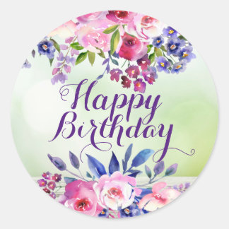 Watercolor-Blumen Frohe Geburtstag Aufkleber