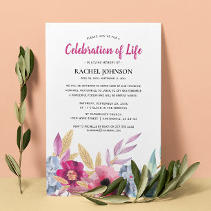 Watercolor Blumen Gedenkfeier   Lebensfeier Einladung
