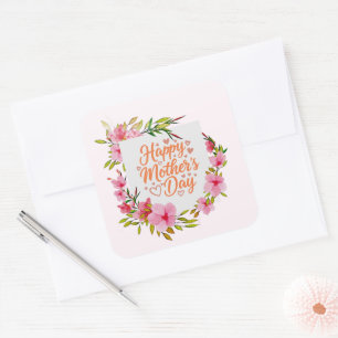 Watercolor-Blumen-Gruss-zum-Muttertag Quadratischer Aufkleber
