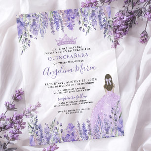 Watercolor Blumen in Lila für Quinceanera Acryleinladungen